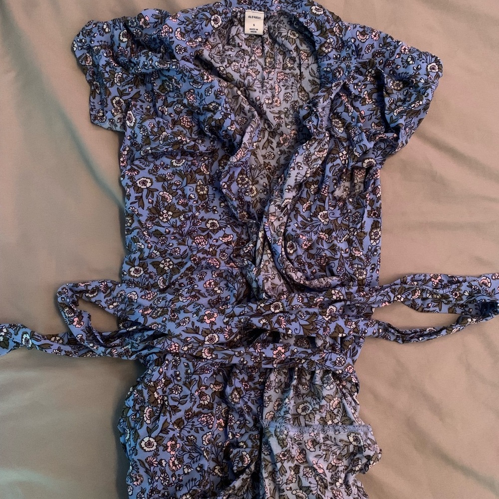 Blue Waist Tie Blouse